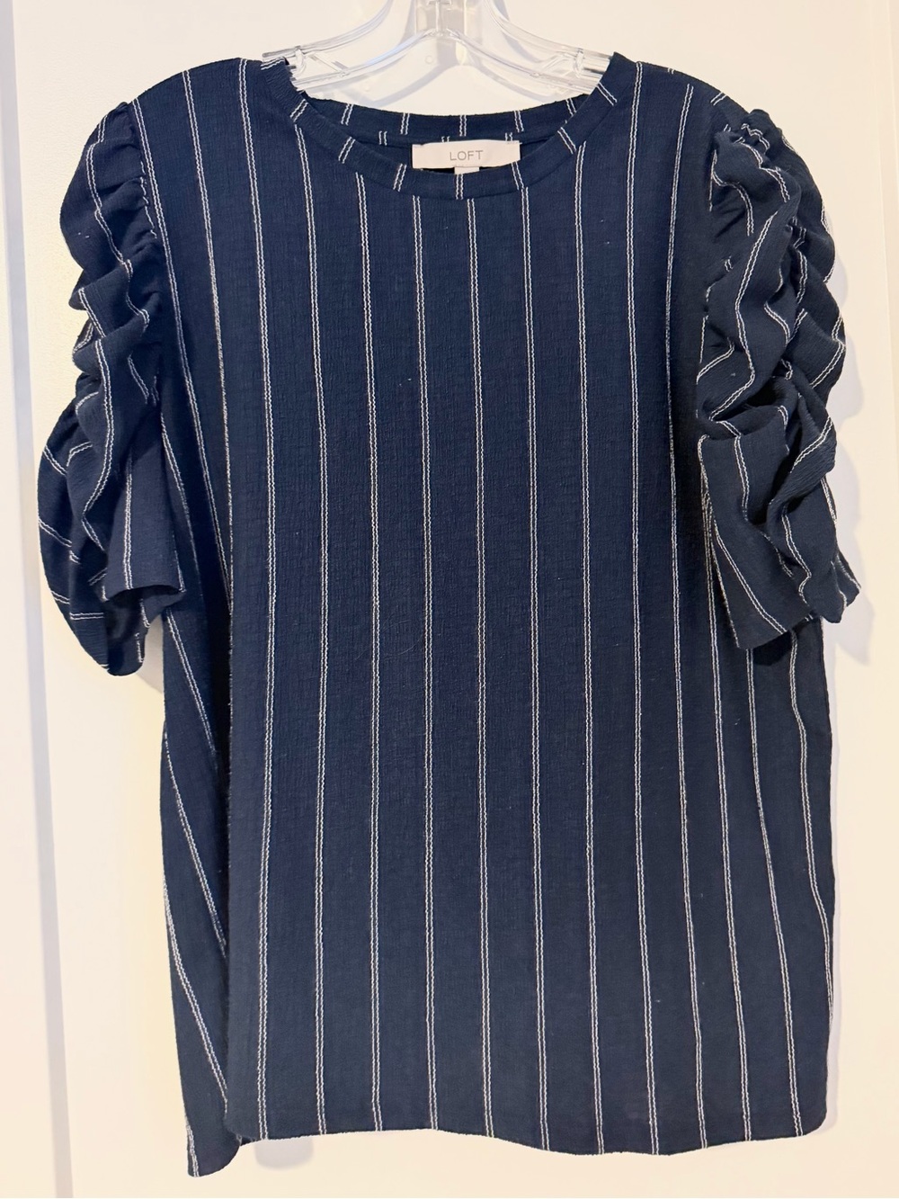 LOFT Navy Striped Ruffle Sleeve Blouse XL